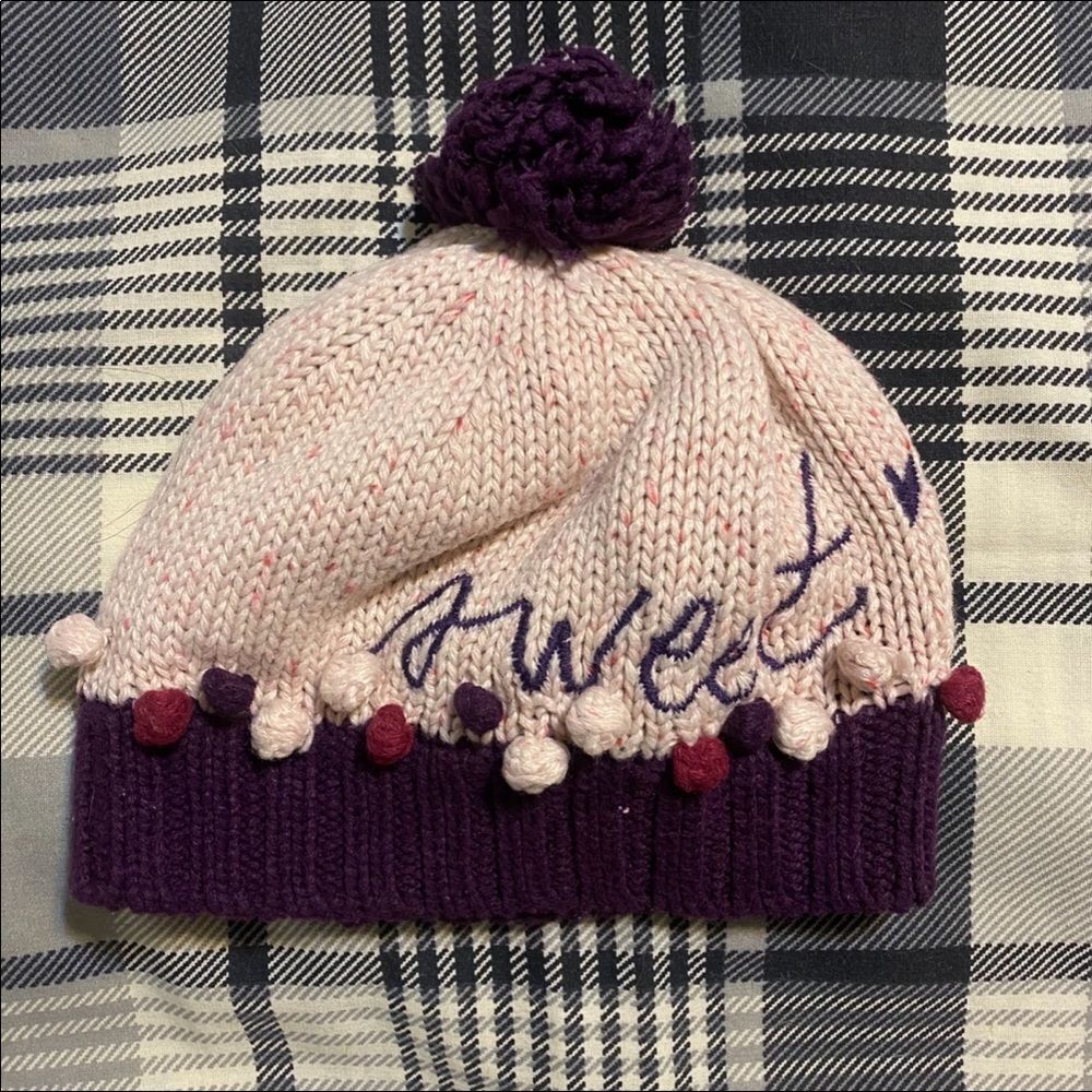 Target Infant Knit Hat Purple Pink Pom Poms
